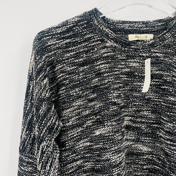 New Madewell Size XXS Black & White Spacedye Button Shoulder Wide Sleeve Sweater - Picture 5 of 8